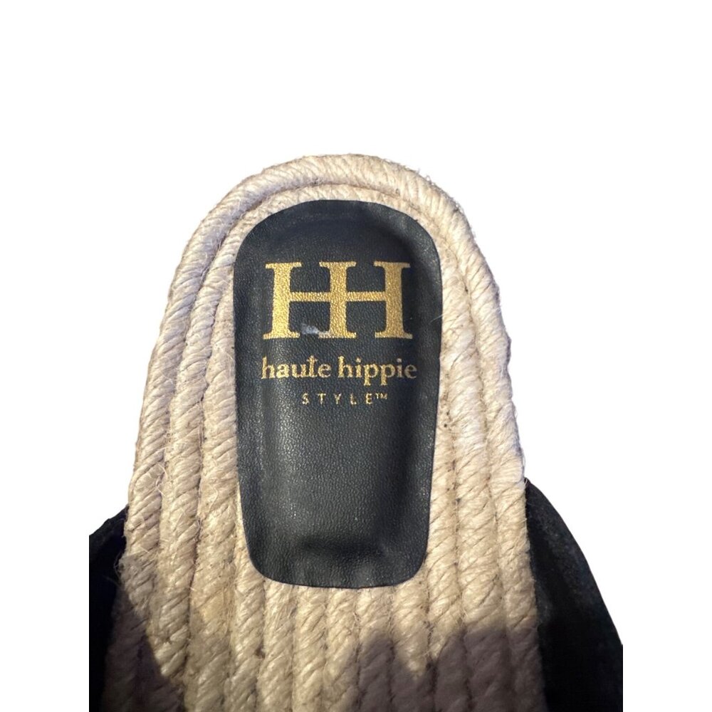 Haute Hippie Nikki Sandals Black Suede Espadrille Slide Buckle Straps Women 10M - Picture 6 of 10